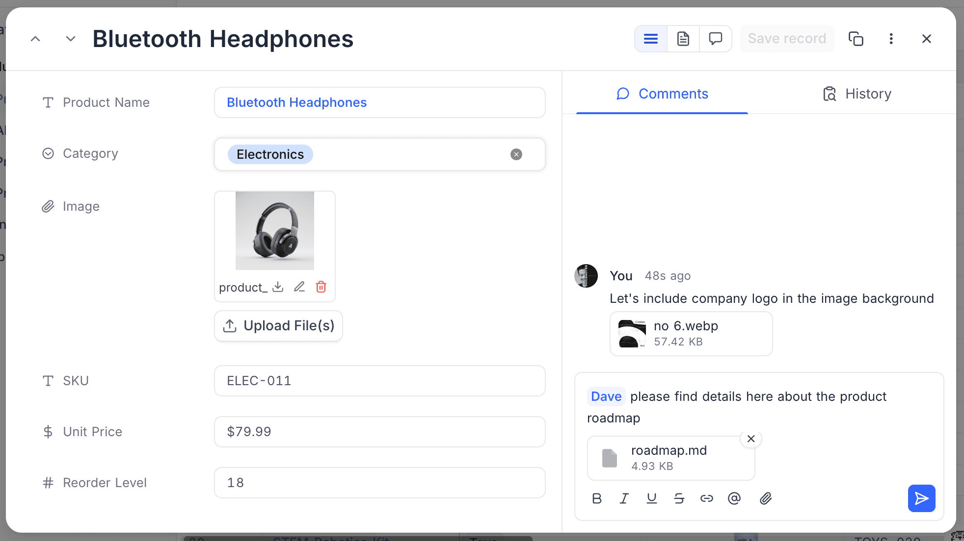 Comment with an attachment and a pending file in the composer