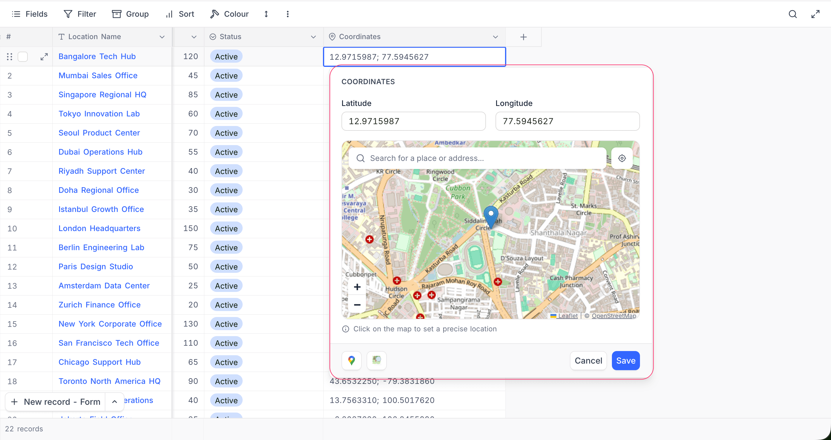 GeoData cell editor