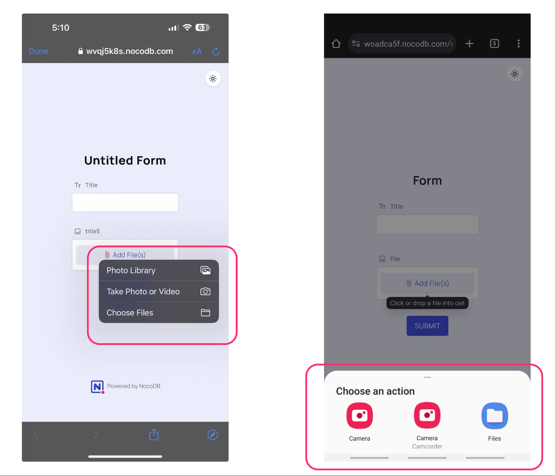 Attach file from mobile