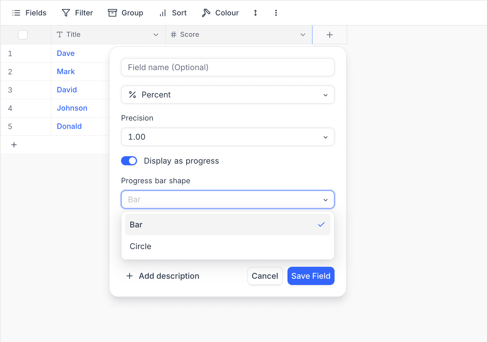 Progress bar shape option