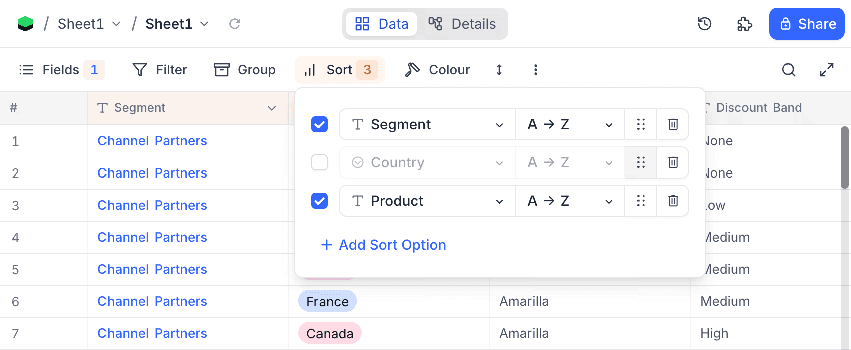 Toggle and reorder sort conditions