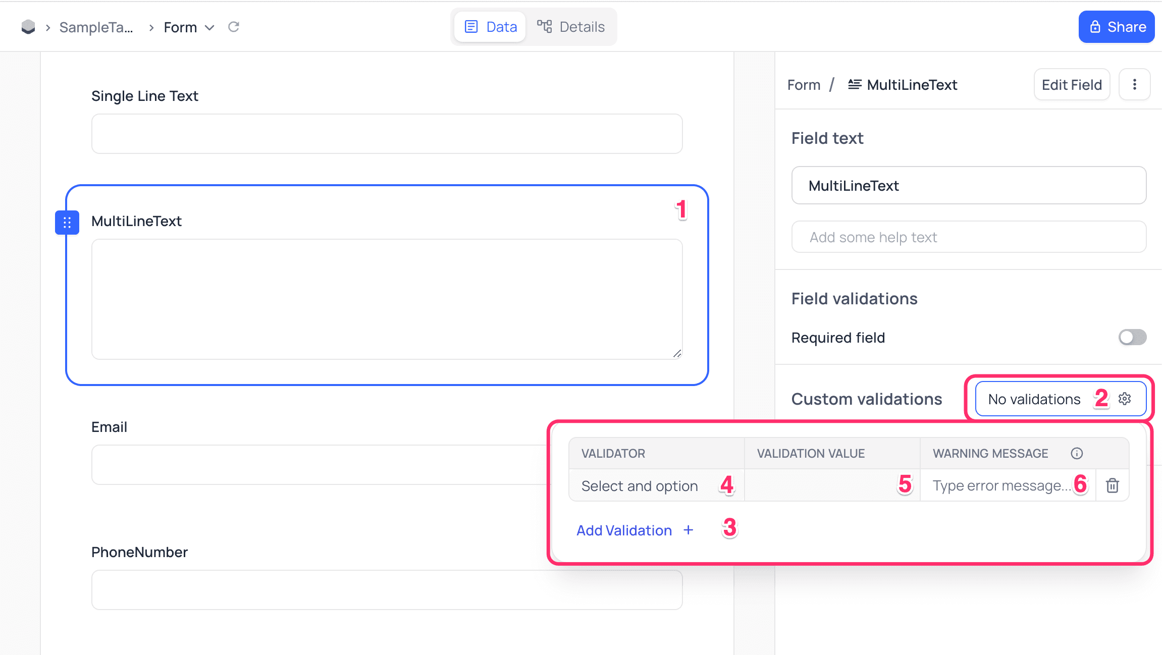 Text Field Validations