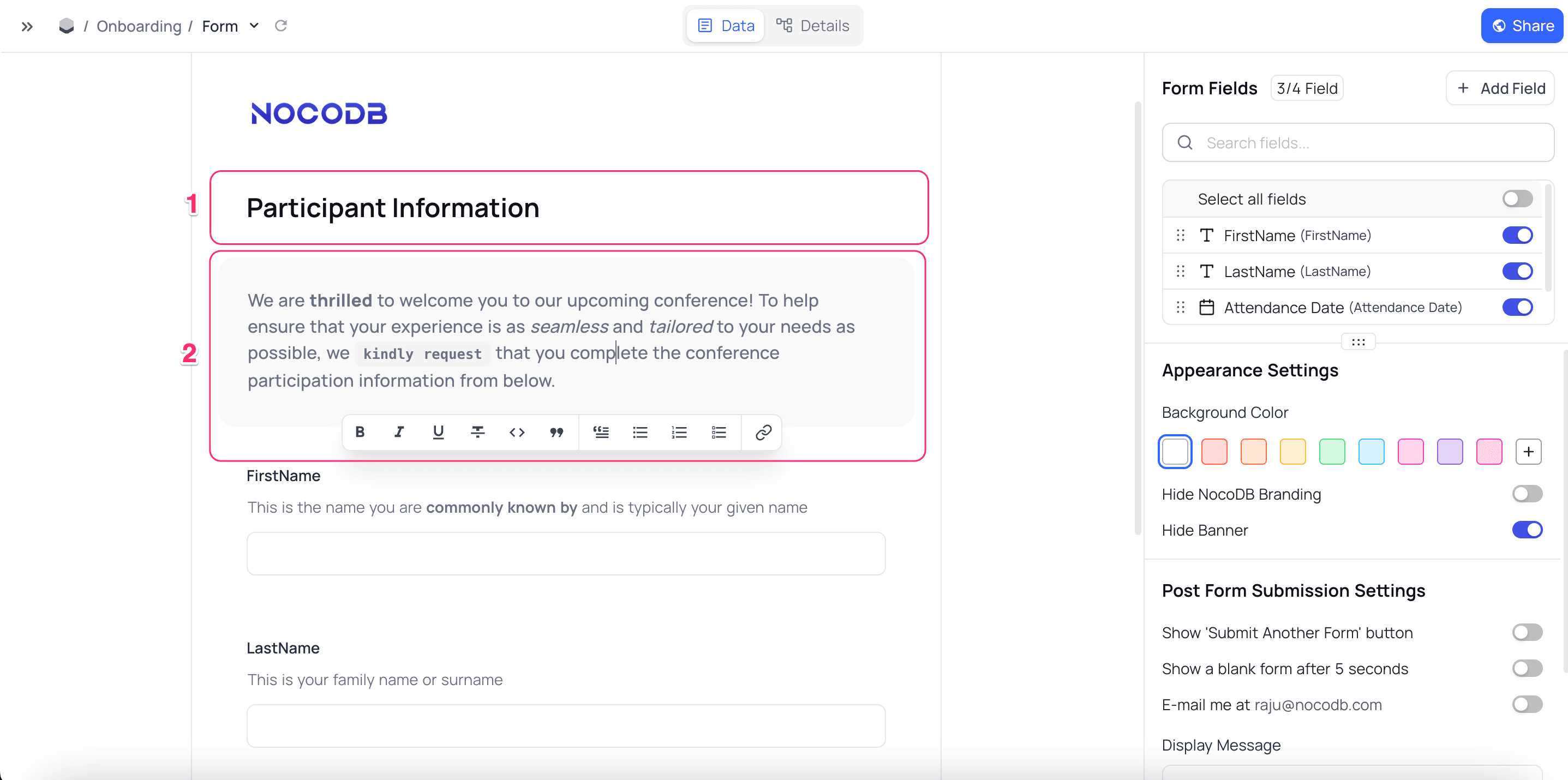 Form Title & Description