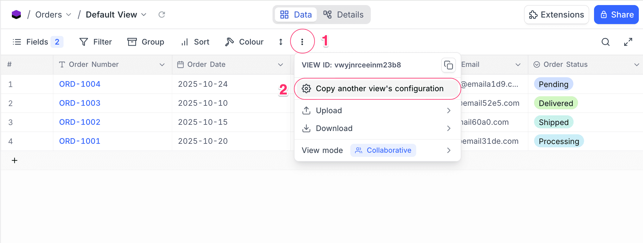 Copy view configuration