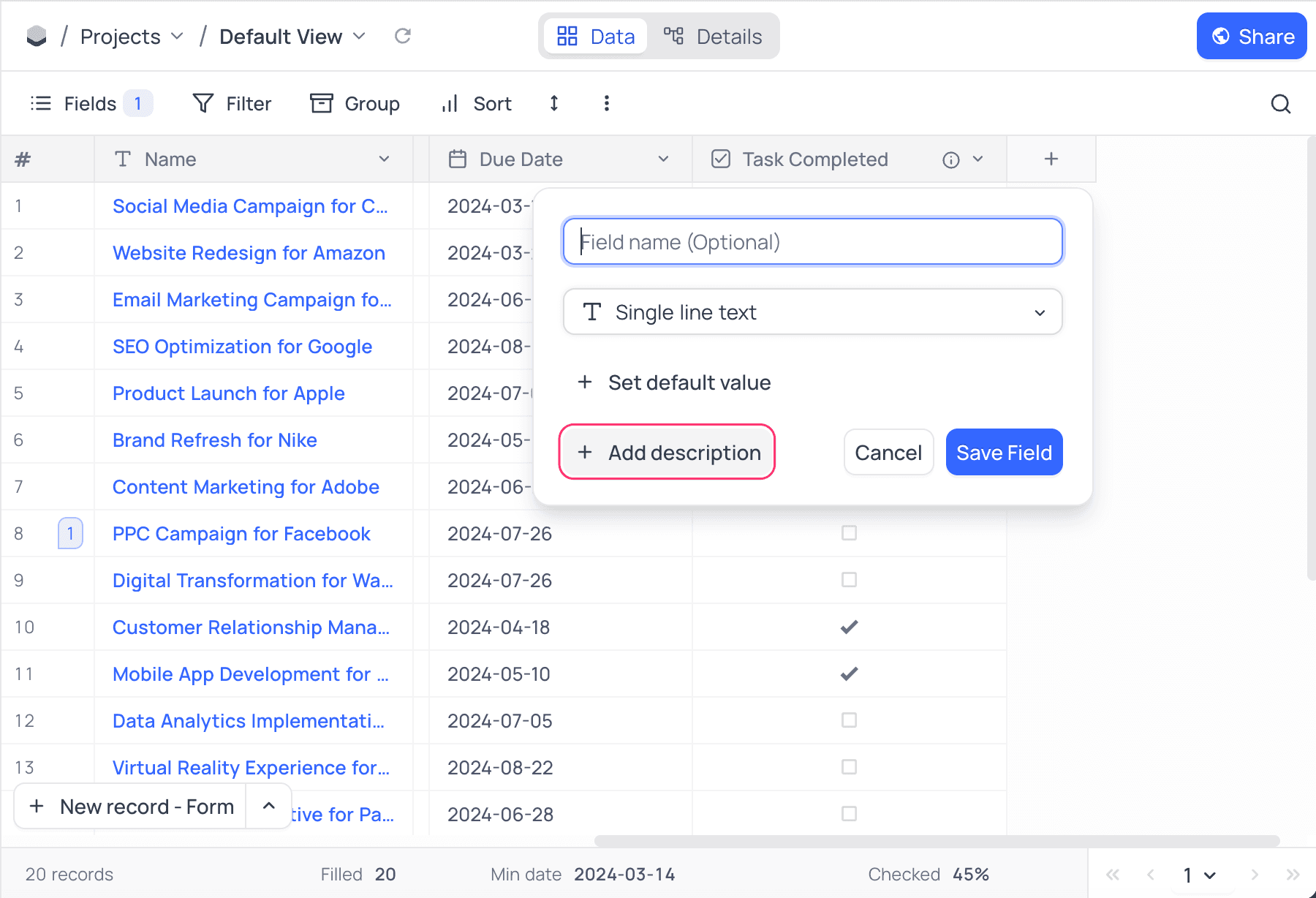 add field description