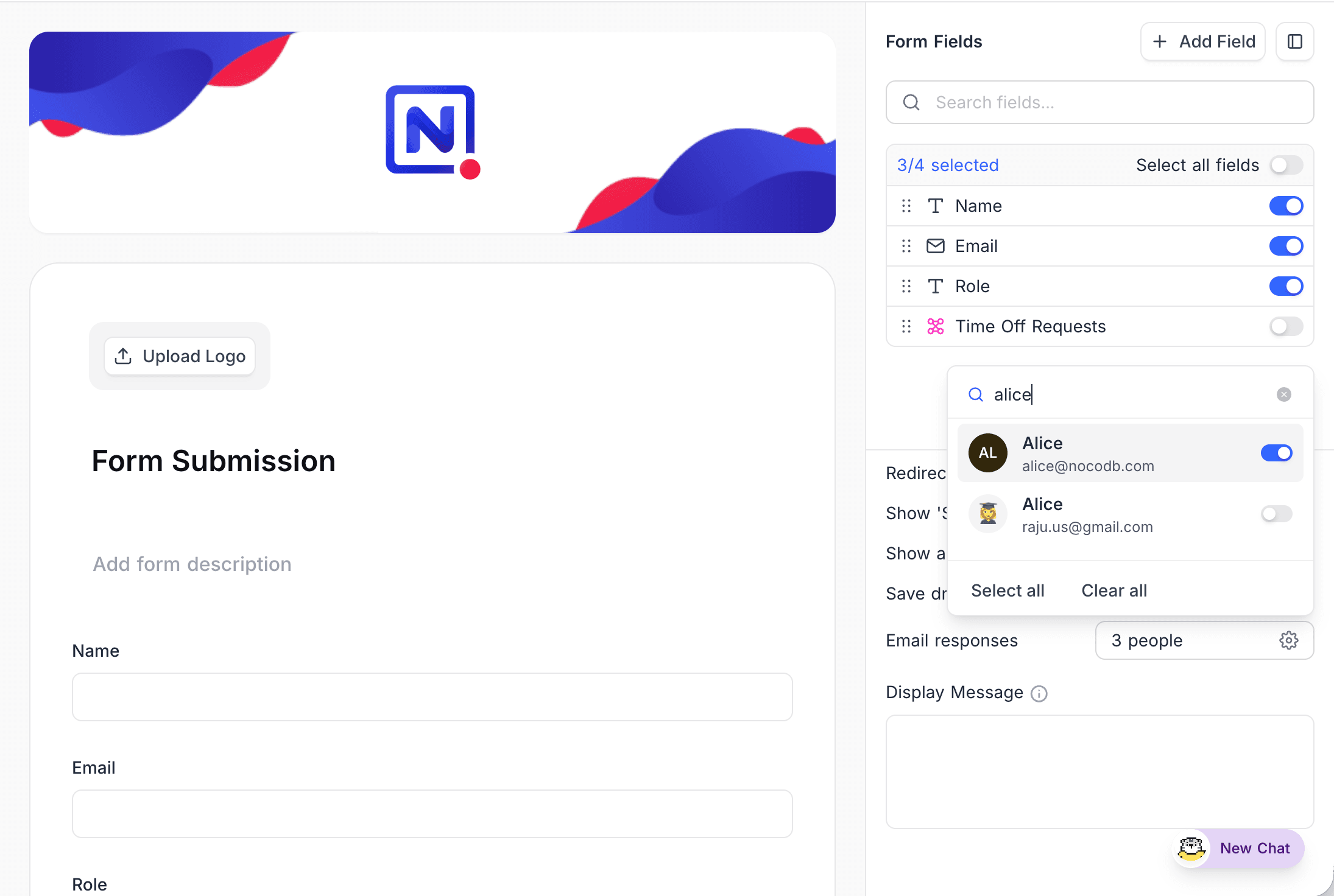 Email responses collaborator picker