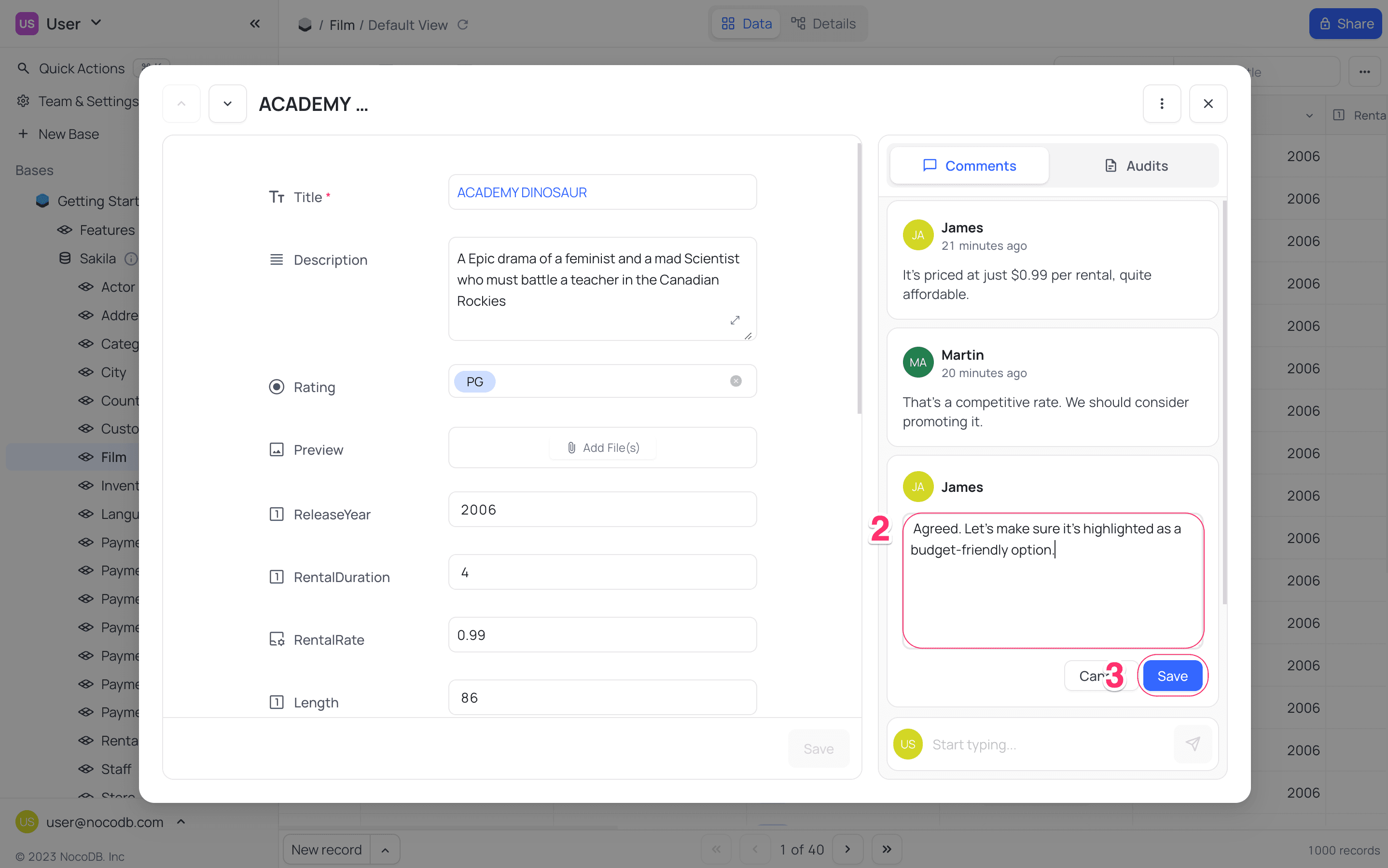expand record comment