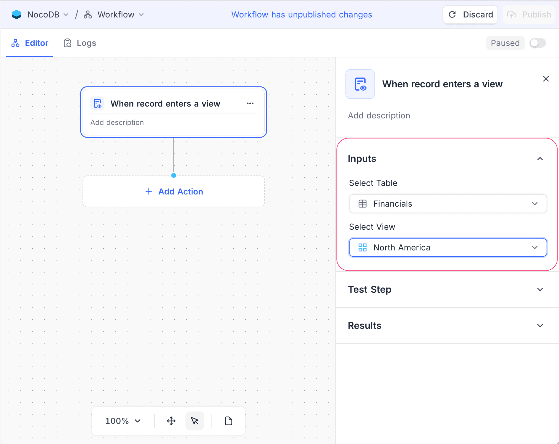 Record Enters View Configuration