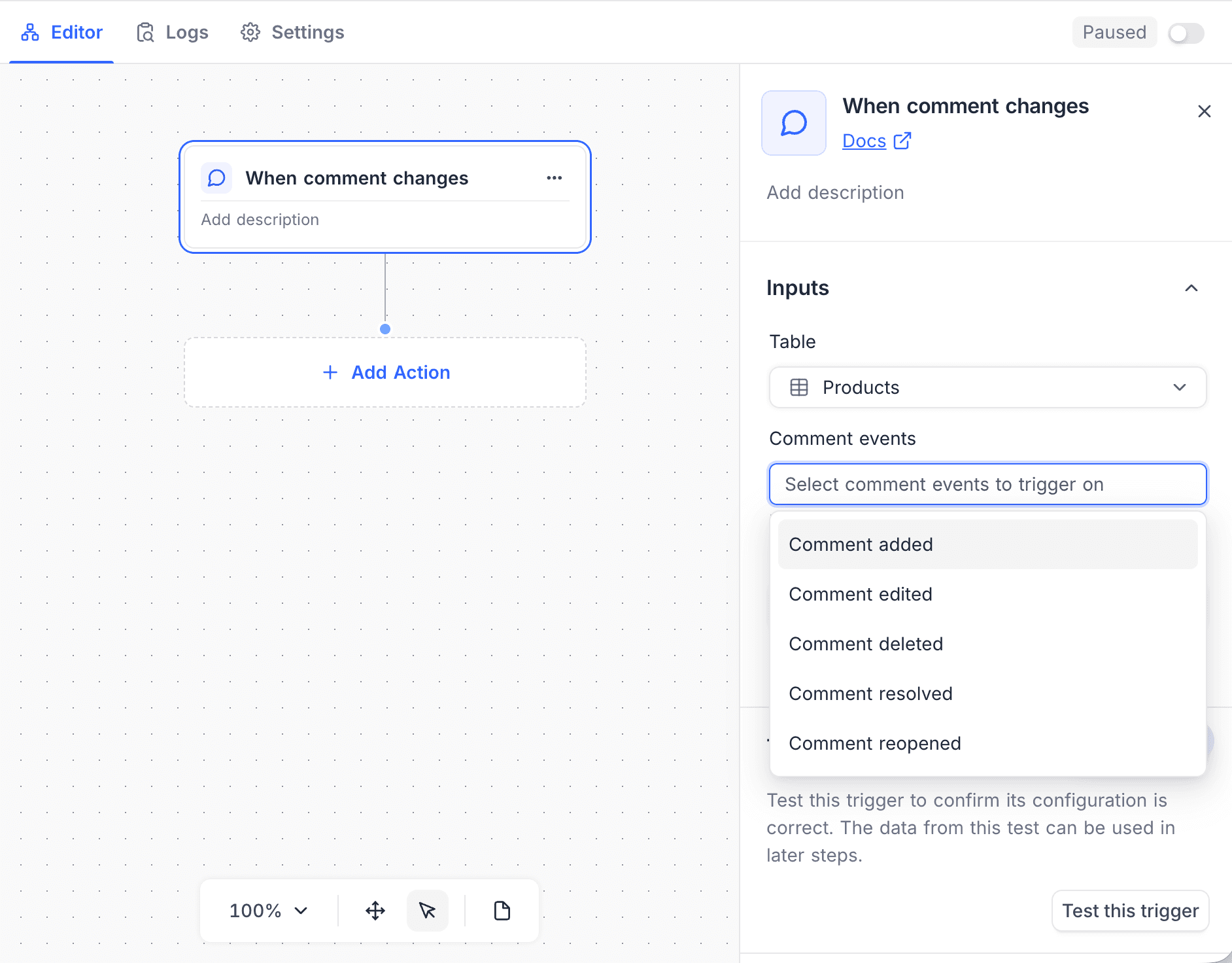 When comment changes workflow trigger