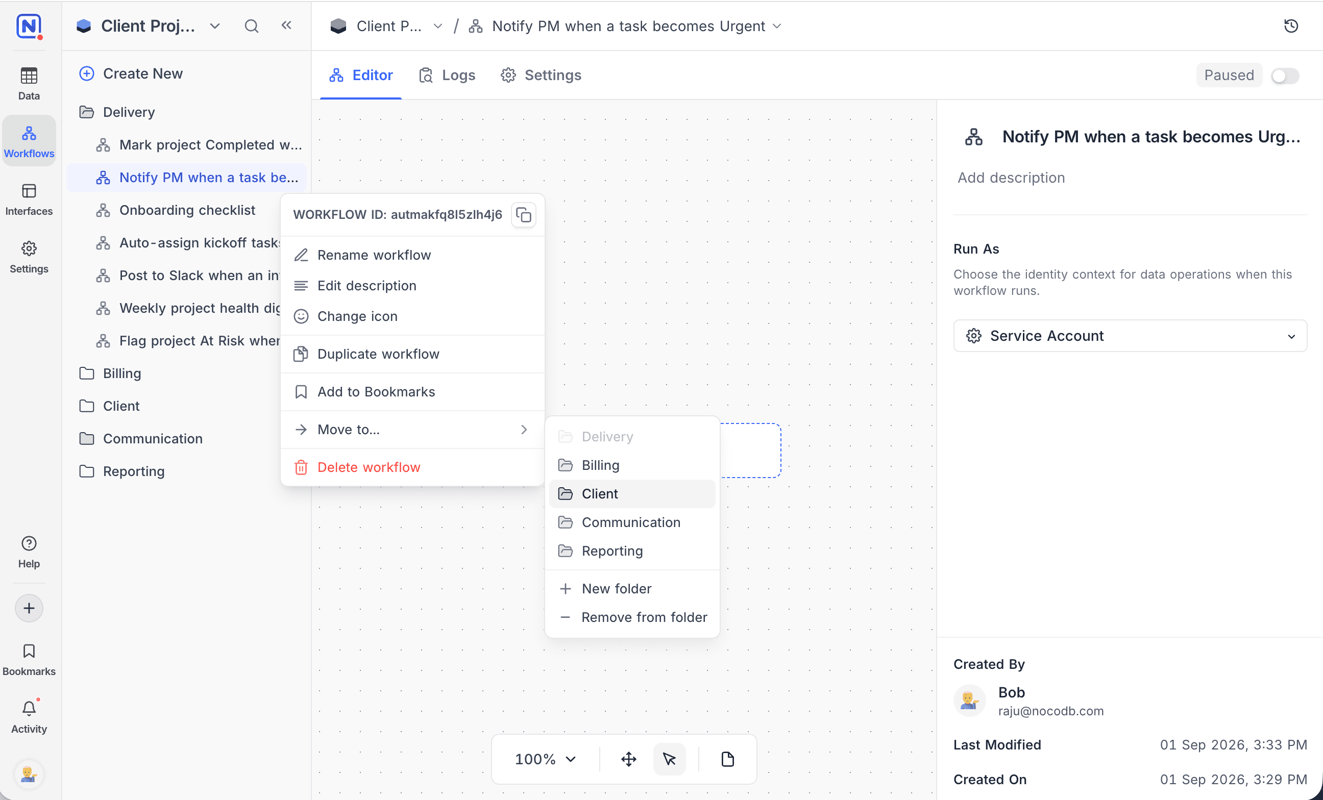 Move to submenu on a workflow