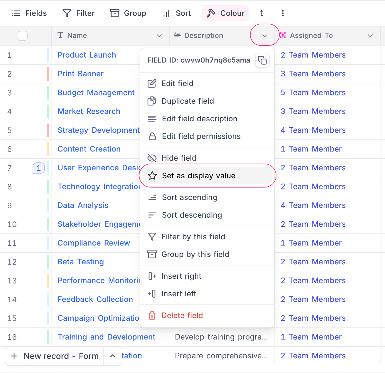 Set as display value